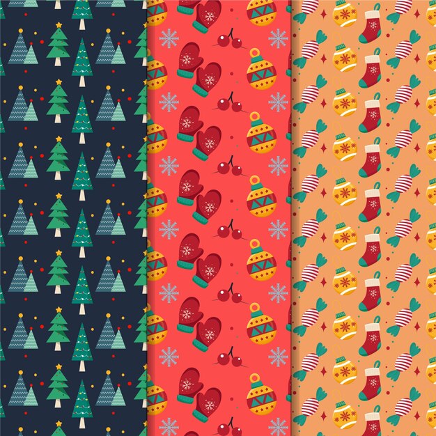 Colección de patrones navideños de diseño plano