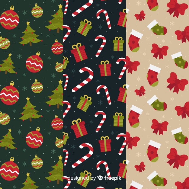 Colección de patrones navideños en diseño plano
