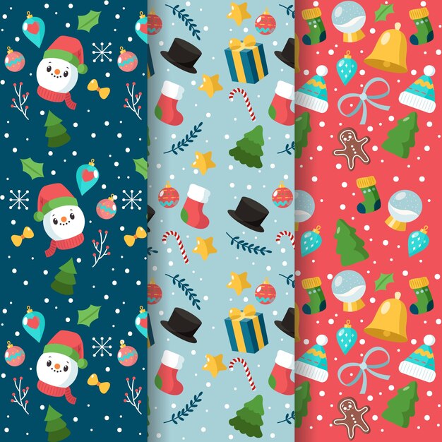 Colección de patrones navideños de diseño plano