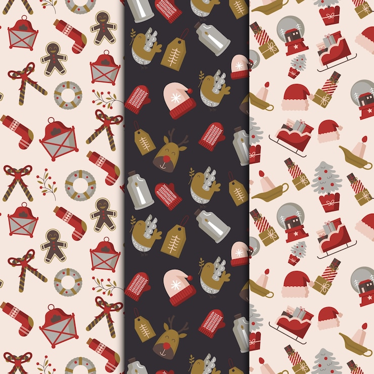 Vector gratuito colección de patrones navideños de diseño plano