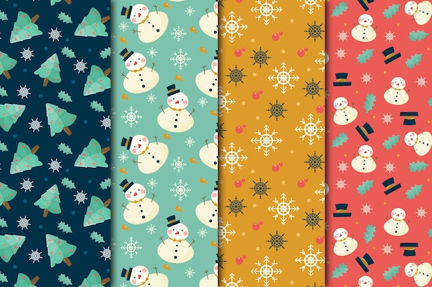 Colección de patrones navideños de diseño plano