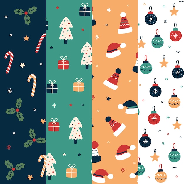Colección de patrones navideños de diseño plano