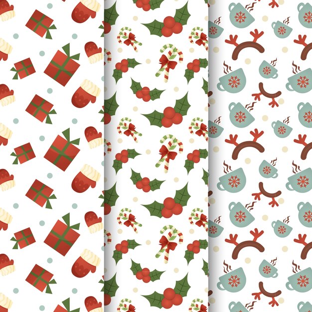 Colección de patrones navideños de diseño plano