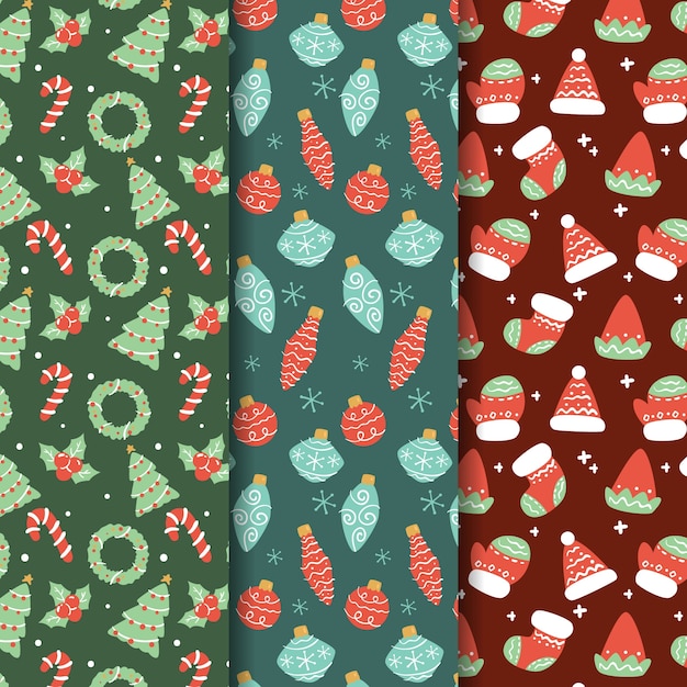 Colección de patrones navideños en diseño plano