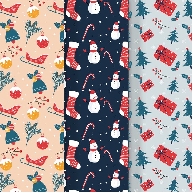 Colección de patrones navideños en diseño plano