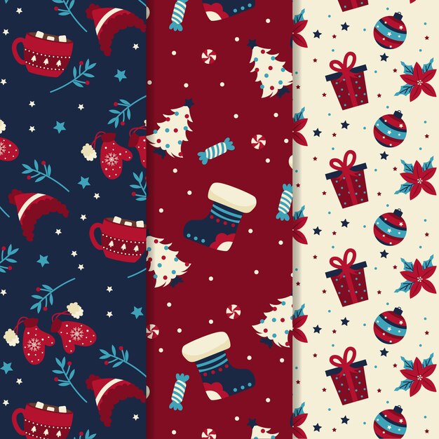 Colección de patrones navideños de diseño plano