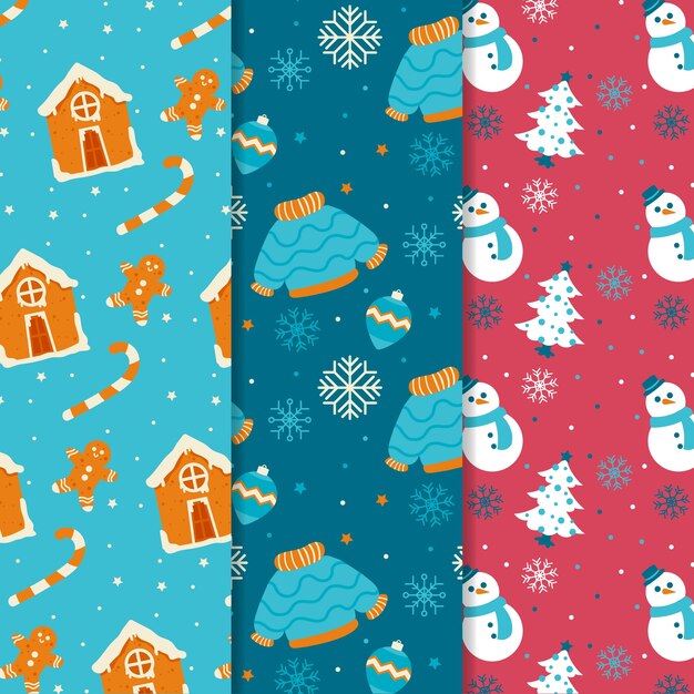 Colección de patrones navideños de diseño plano
