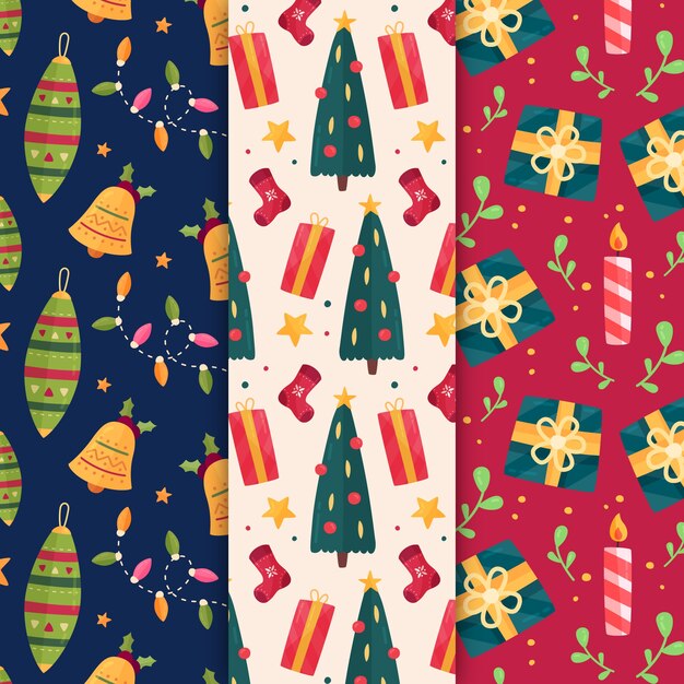 Colección de patrones navideños de diseño plano