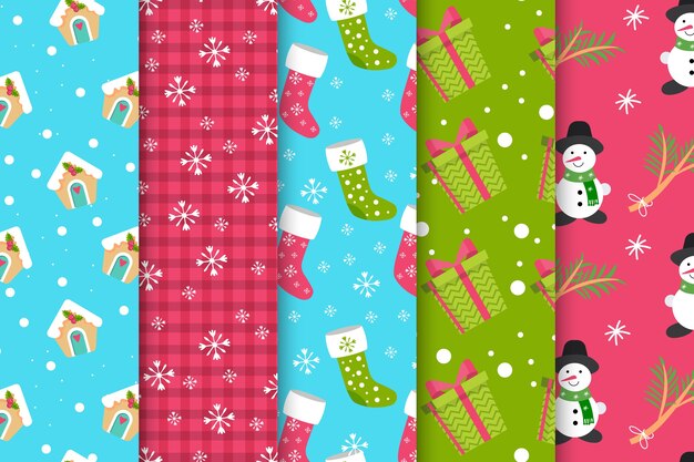 Colección de patrones navideños de diseño plano