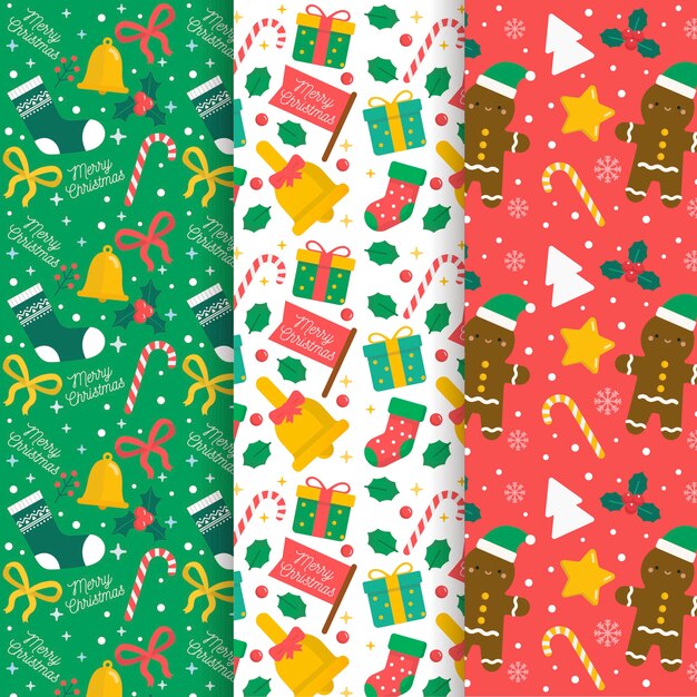 Colección de patrones navideños de diseño plano
