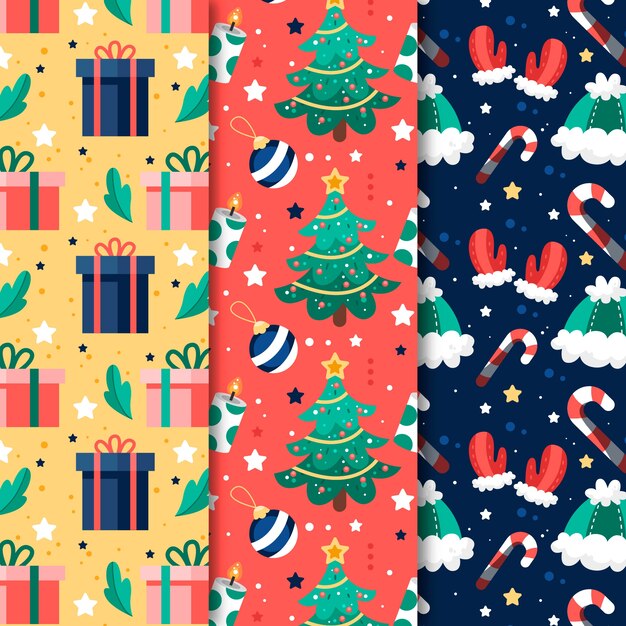 Colección de patrones navideños en diseño plano