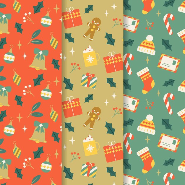 Colección de patrones navideños en diseño plano