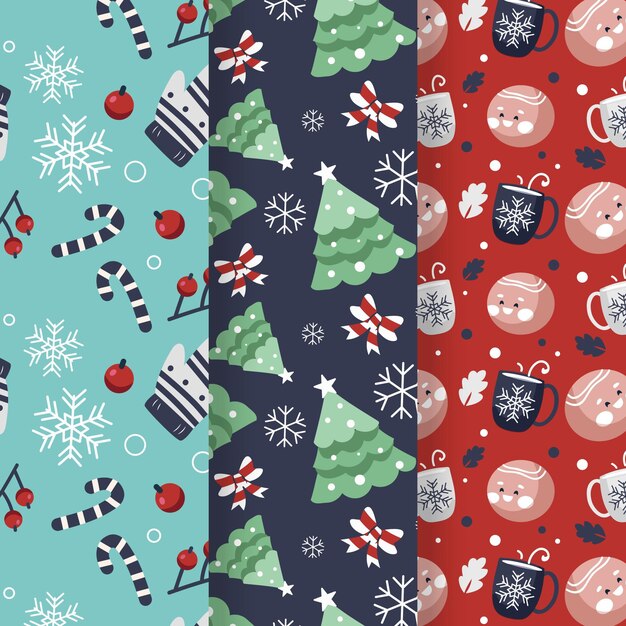 Colección de patrones navideños de diseño plano