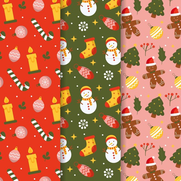 Colección de patrones navideños de diseño plano