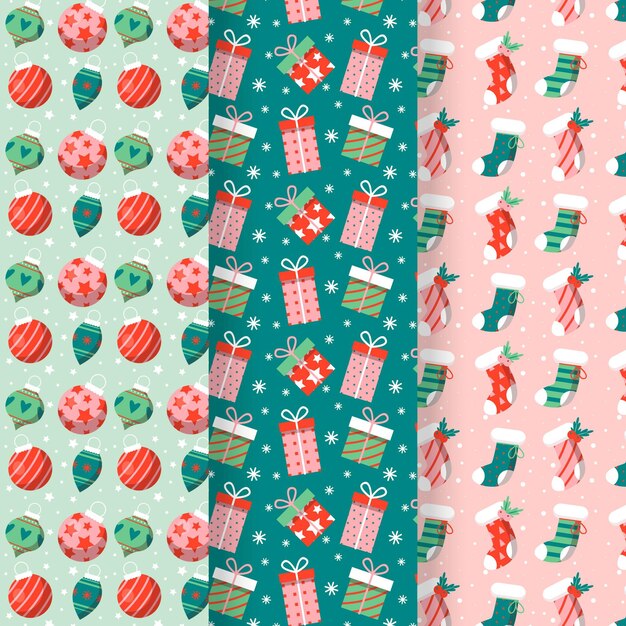 Colección de patrones navideños en diseño plano