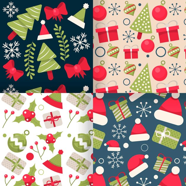 Colección de patrones navideños en diseño plano