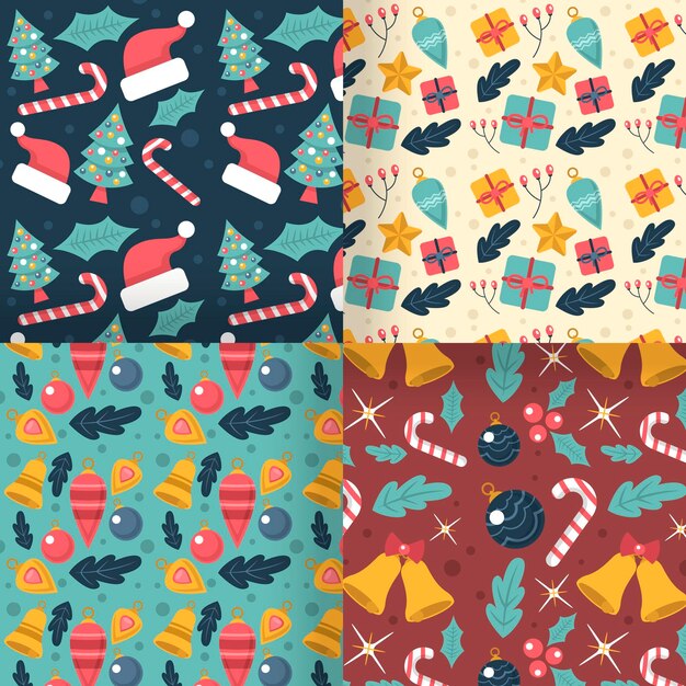 Colección de patrones navideños en diseño plano