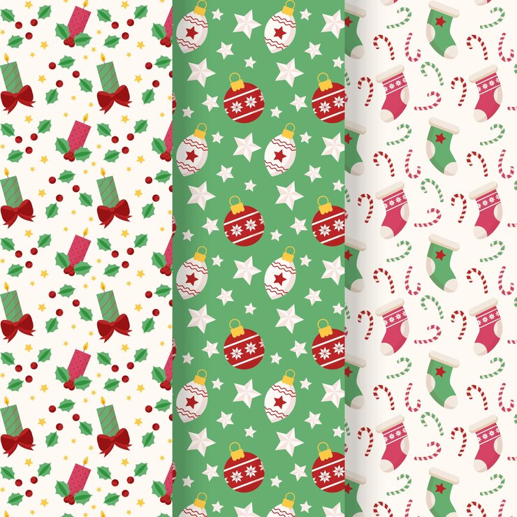 Vector gratuito colección de patrones navideños en diseño plano