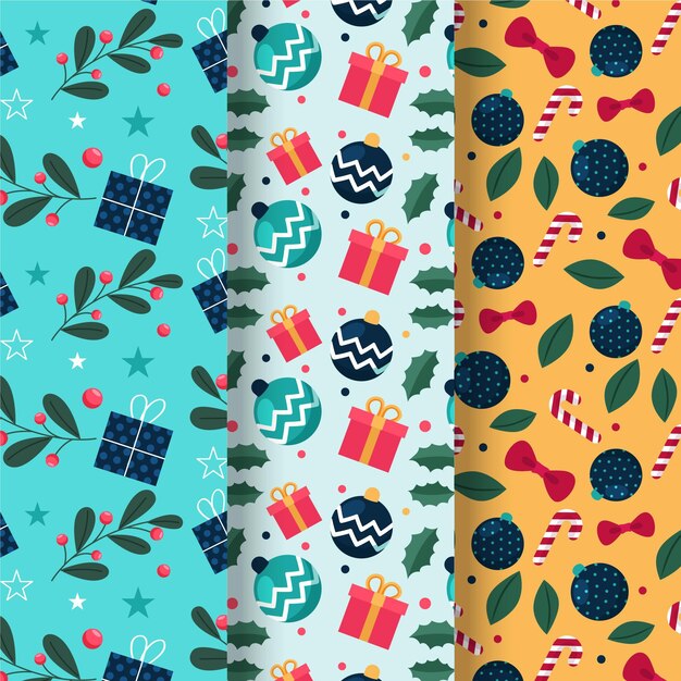 Colección de patrones navideños en diseño plano