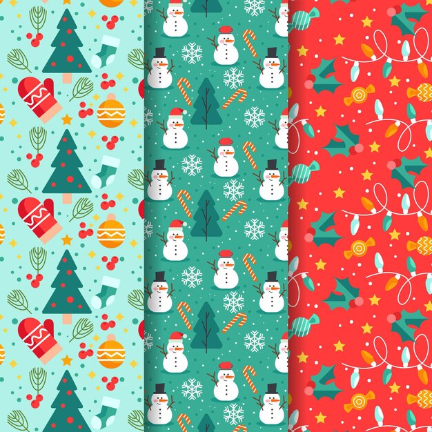 Colección de patrones navideños de diseño plano