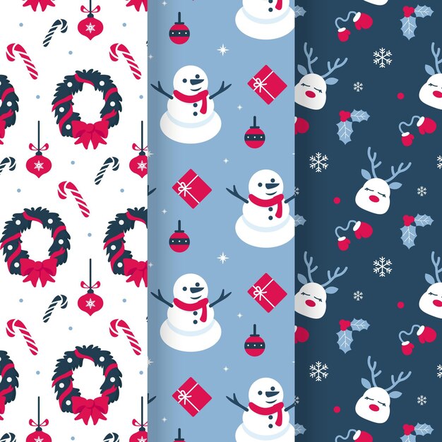 Colección de patrones navideños en diseño plano