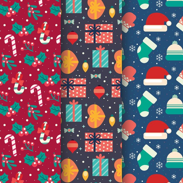 Colección de patrones navideños en diseño plano