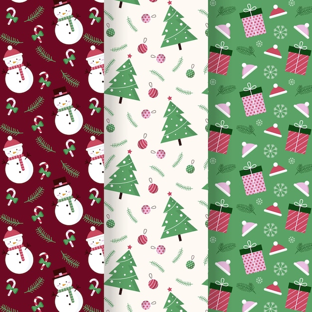 Colección de patrones navideños de diseño plano
