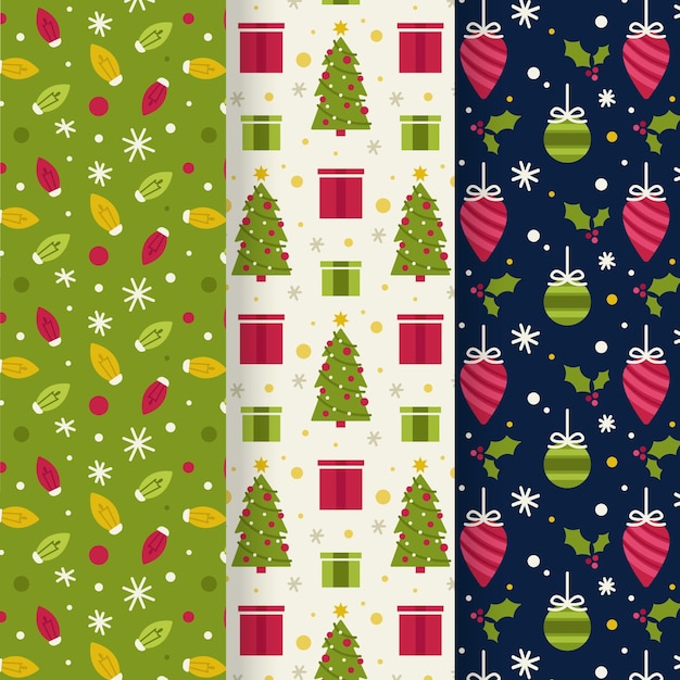 Colección de patrones navideños de diseño plano