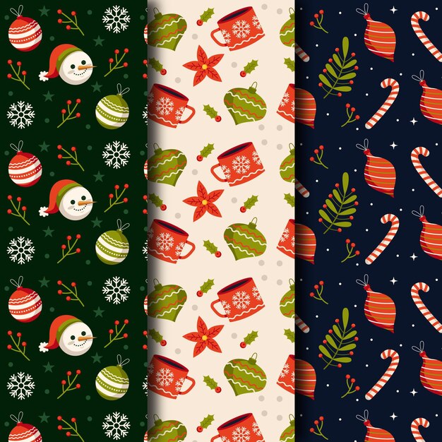 Colección de patrones navideños de diseño plano