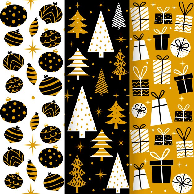 Colección de patrones navideños dorados