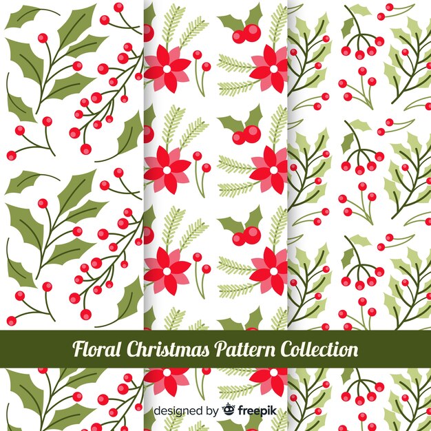 Colección de patrones navideños con flores