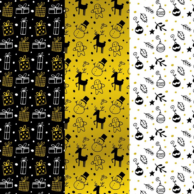 Colección de patrones navideños negros y dorados