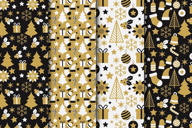 Colección de patrones navideños negros y dorados
