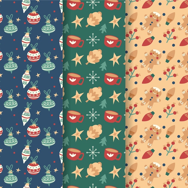 Colección de patrones navideños planos