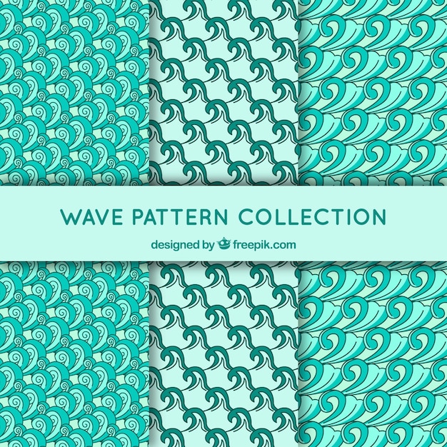 Colección de patrones de ondas en tonos verdes