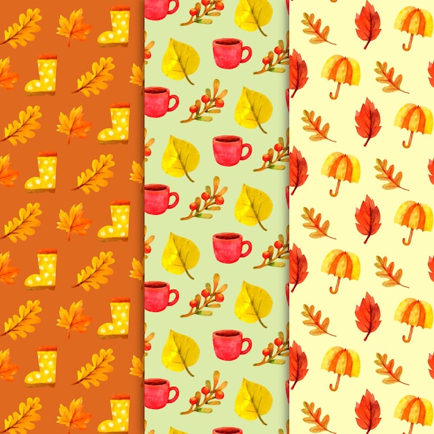 Colección de patrones de otoño en acuarela