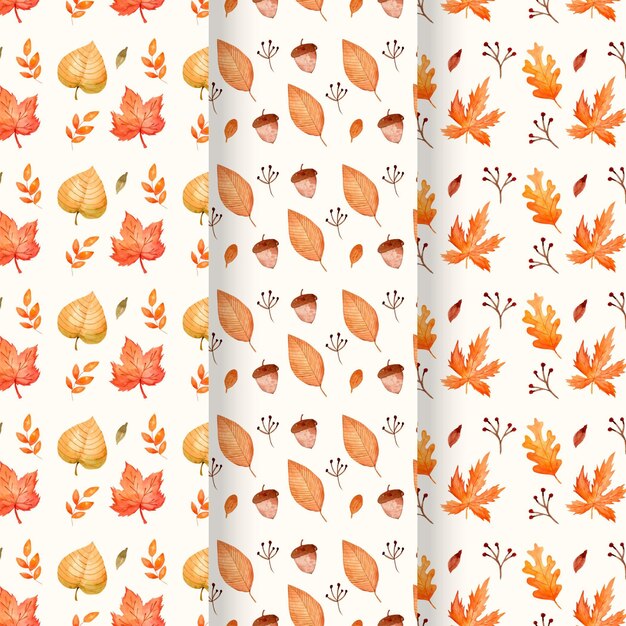 Colección de patrones de otoño en acuarela