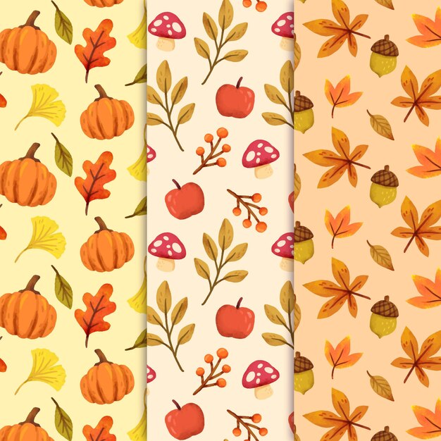 Colección de patrones de otoño en acuarela