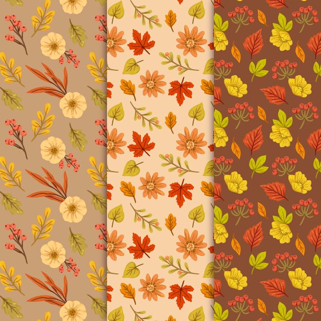 Colección de patrones de otoño en acuarela