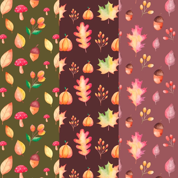 Colección de patrones de otoño en acuarela