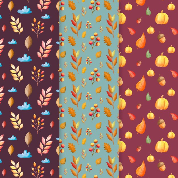 Colección de patrones de otoño en acuarela