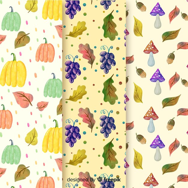 Colección de patrones de otoño en acuarela