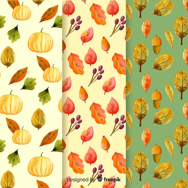 Colección de patrones de otoño en acuarela