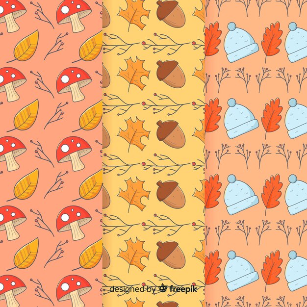 Colección de patrones de otoño dibujados a mano
