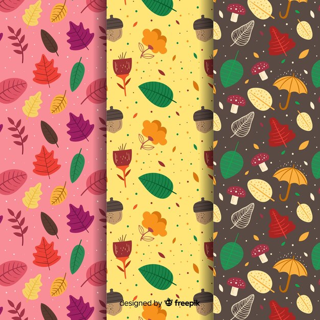 Colección de patrones de otoño dibujados a mano