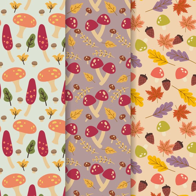 Colección de patrones de otoño dibujados a mano