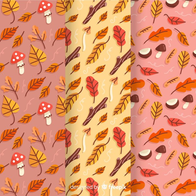 Colección de patrones de otoño dibujados a mano