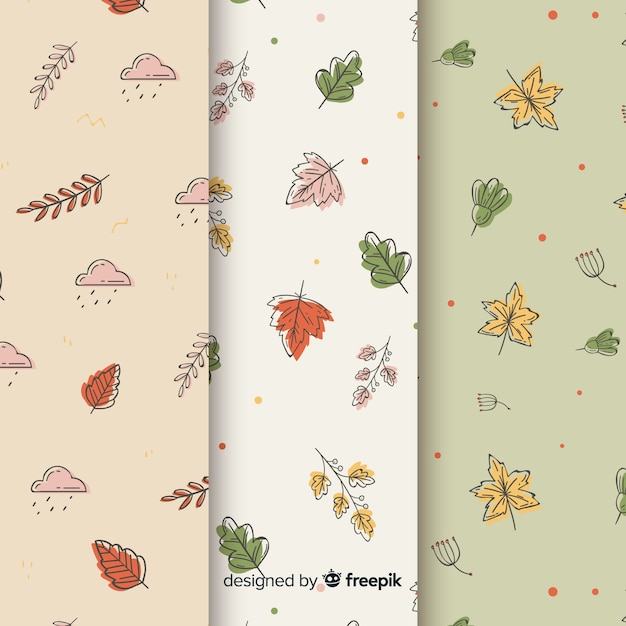 Colección de patrones de otoño dibujados a mano