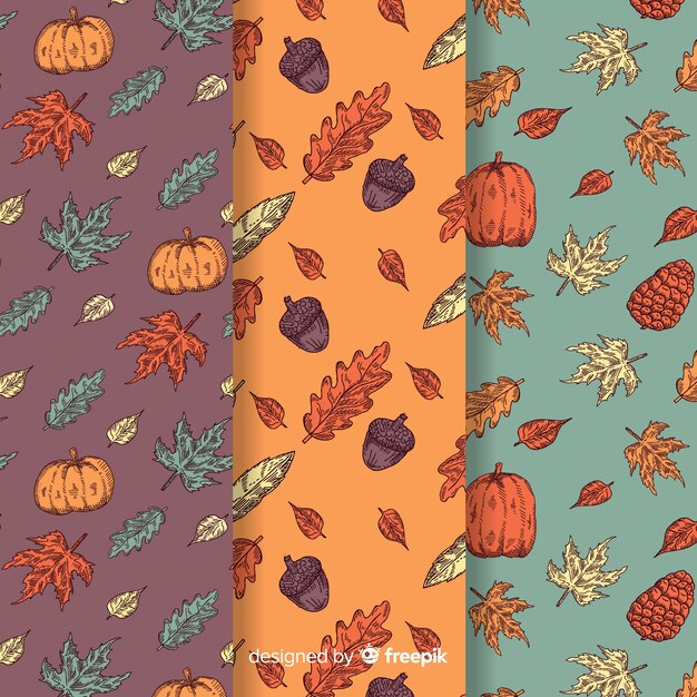Colección de patrones de otoño dibujados a mano