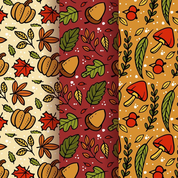 Colección de patrones de otoño dibujados a mano